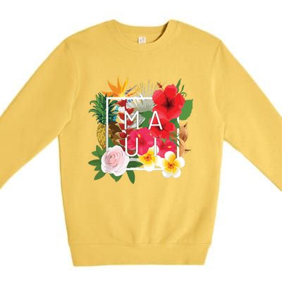 Flowers Of Maui Word Art Hawaiian Island Souvenir Premium Crewneck Sweatshirt