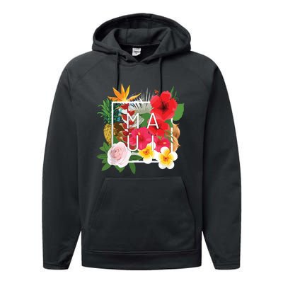 Flowers Of Maui Word Art Hawaiian Island Souvenir Performance Fleece Hoodie