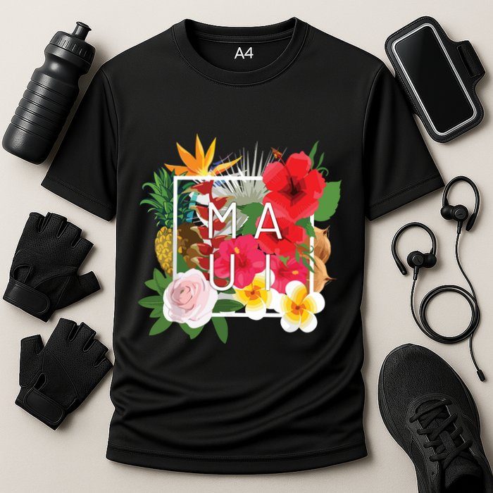 Flowers Of Maui Word Art Hawaiian Island Souvenir Cooling Performance Crew T-Shirt