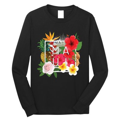 Flowers Of Maui Word Art Hawaiian Island Souvenir Long Sleeve Shirt