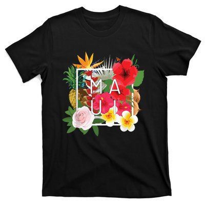 Flowers Of Maui Word Art Hawaiian Island Souvenir T-Shirt