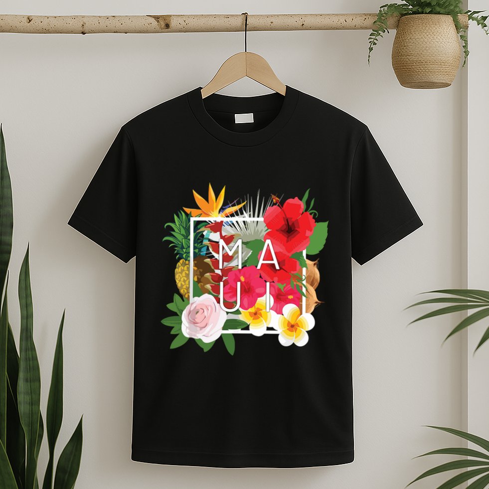 Flowers Of Maui Word Art Hawaiian Island Souvenir T-Shirt