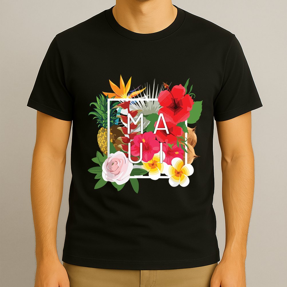 Flowers Of Maui Word Art Hawaiian Island Souvenir T-Shirt