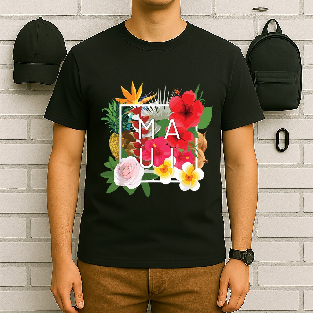 Flowers Of Maui Word Art Hawaiian Island Souvenir T-Shirt
