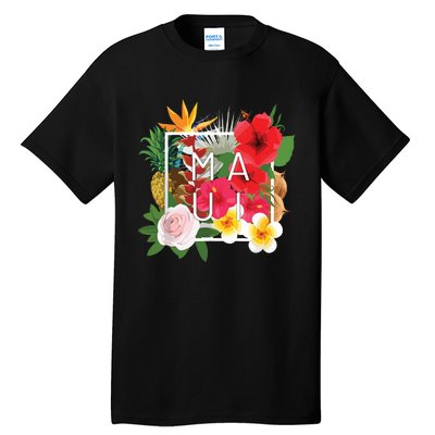 Flowers Of Maui Word Art Hawaiian Island Souvenir Tall T-Shirt