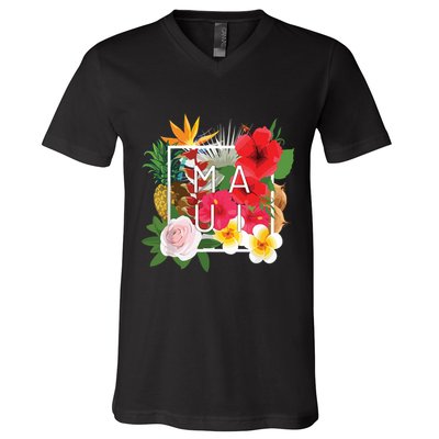 Flowers Of Maui Word Art Hawaiian Island Souvenir V-Neck T-Shirt