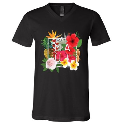 Flowers Of Maui Word Art Hawaiian Island Souvenir V-Neck T-Shirt