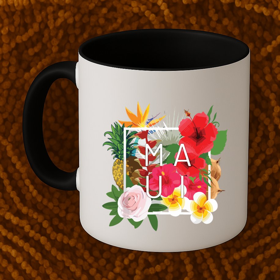 Flowers Of Maui Word Art Hawaiian Island Souvenir Mug