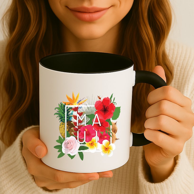 Flowers Of Maui Word Art Hawaiian Island Souvenir Mug