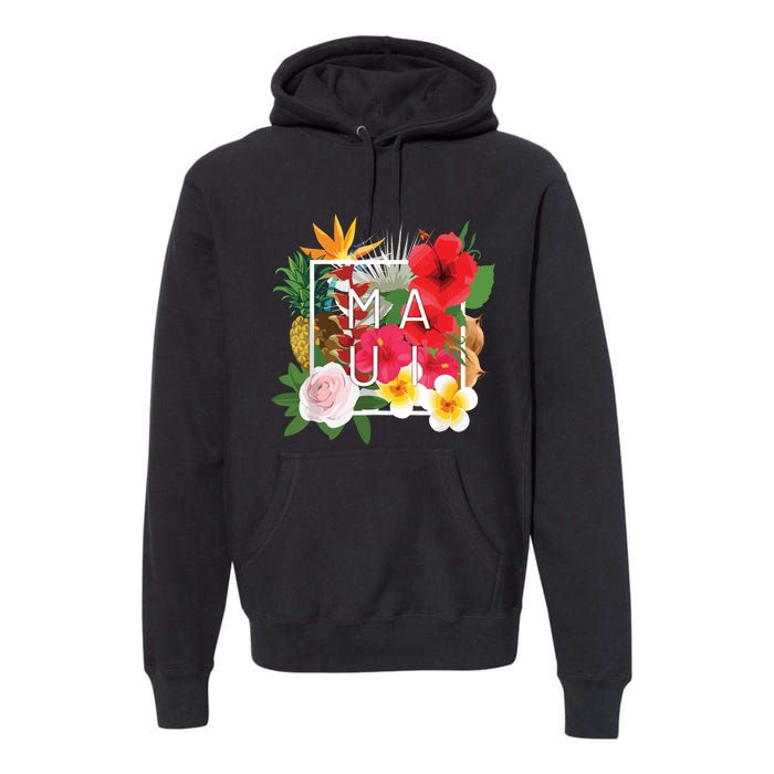 Flowers Of Maui Word Art Hawaiian Island Souvenir Premium Hoodie