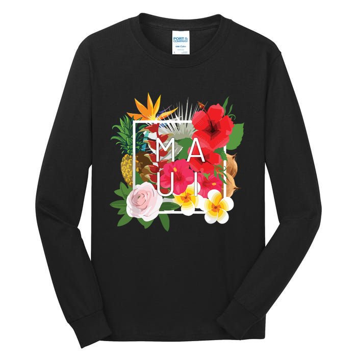 Flowers Of Maui Word Art Hawaiian Island Souvenir Tall Long Sleeve T-Shirt