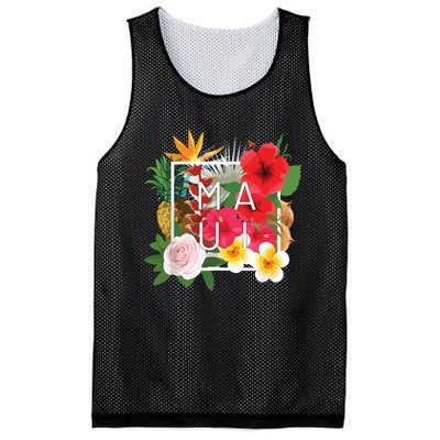 Flowers Of Maui Word Art Hawaiian Island Souvenir Mesh Reversible Basketball Jersey Tank