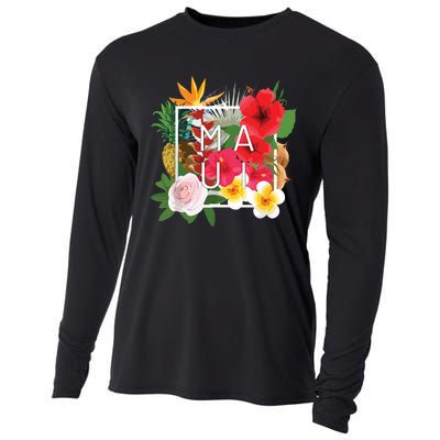 Flowers Of Maui Word Art Hawaiian Island Souvenir Cooling Performance Long Sleeve Crew