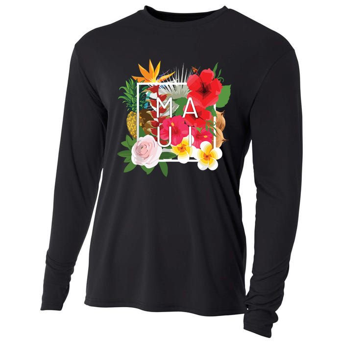 Flowers Of Maui Word Art Hawaiian Island Souvenir Cooling Performance Long Sleeve Crew