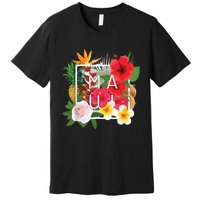 Flowers Of Maui Word Art Hawaiian Island Souvenir Premium T-Shirt