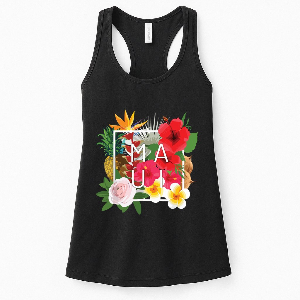 Flowers Of Maui Word Art Hawaiian Island Souvenir Womens Tank Top