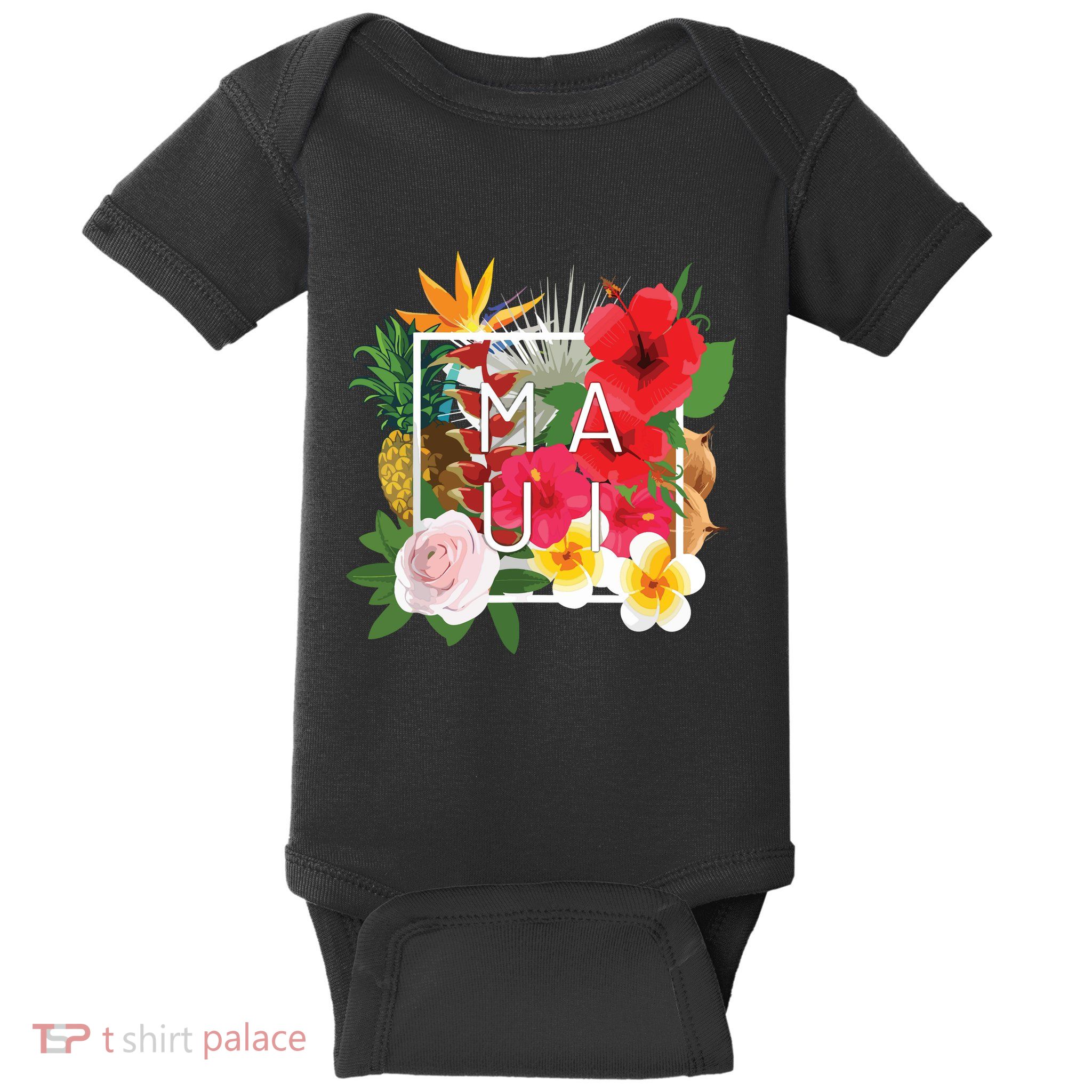 Flowers Of Maui Word Art Hawaiian Island Souvenir Baby Bodysuit