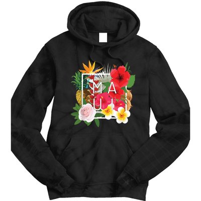 Flowers Of Maui Word Art Hawaiian Island Souvenir Tie Dye Hoodie