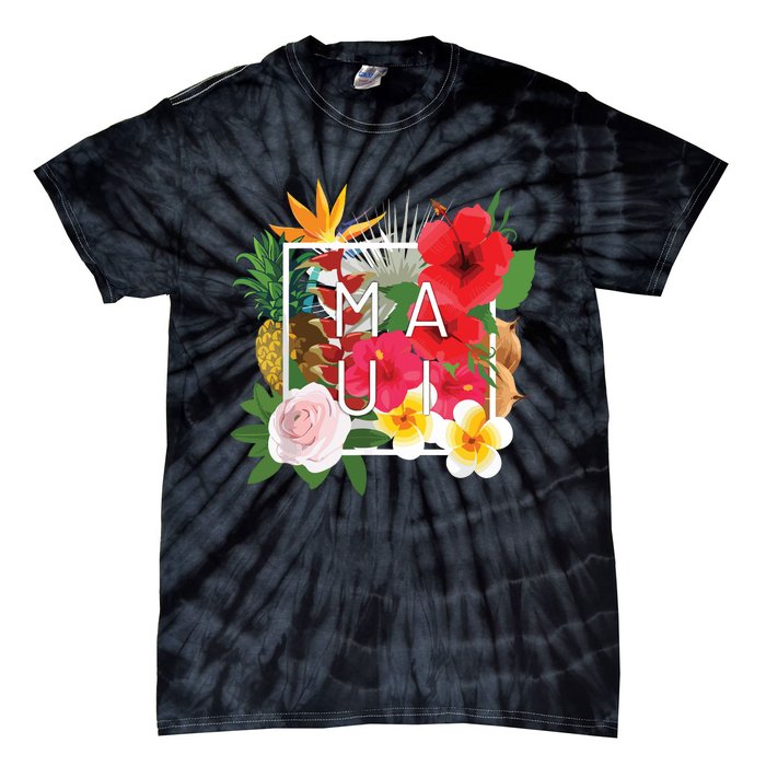 Flowers Of Maui Word Art Hawaiian Island Souvenir Tie-Dye T-Shirt