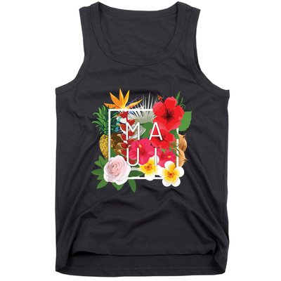 Flowers Of Maui Word Art Hawaiian Island Souvenir Tank Top