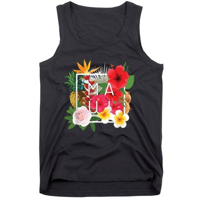 Flowers Of Maui Word Art Hawaiian Island Souvenir Tank Top