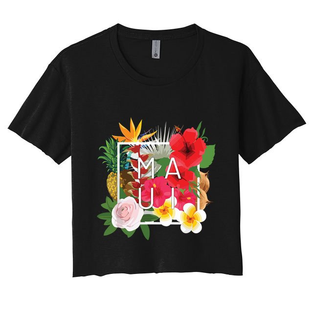 Flowers Of Maui Word Art Hawaiian Island Souvenir Crop Top