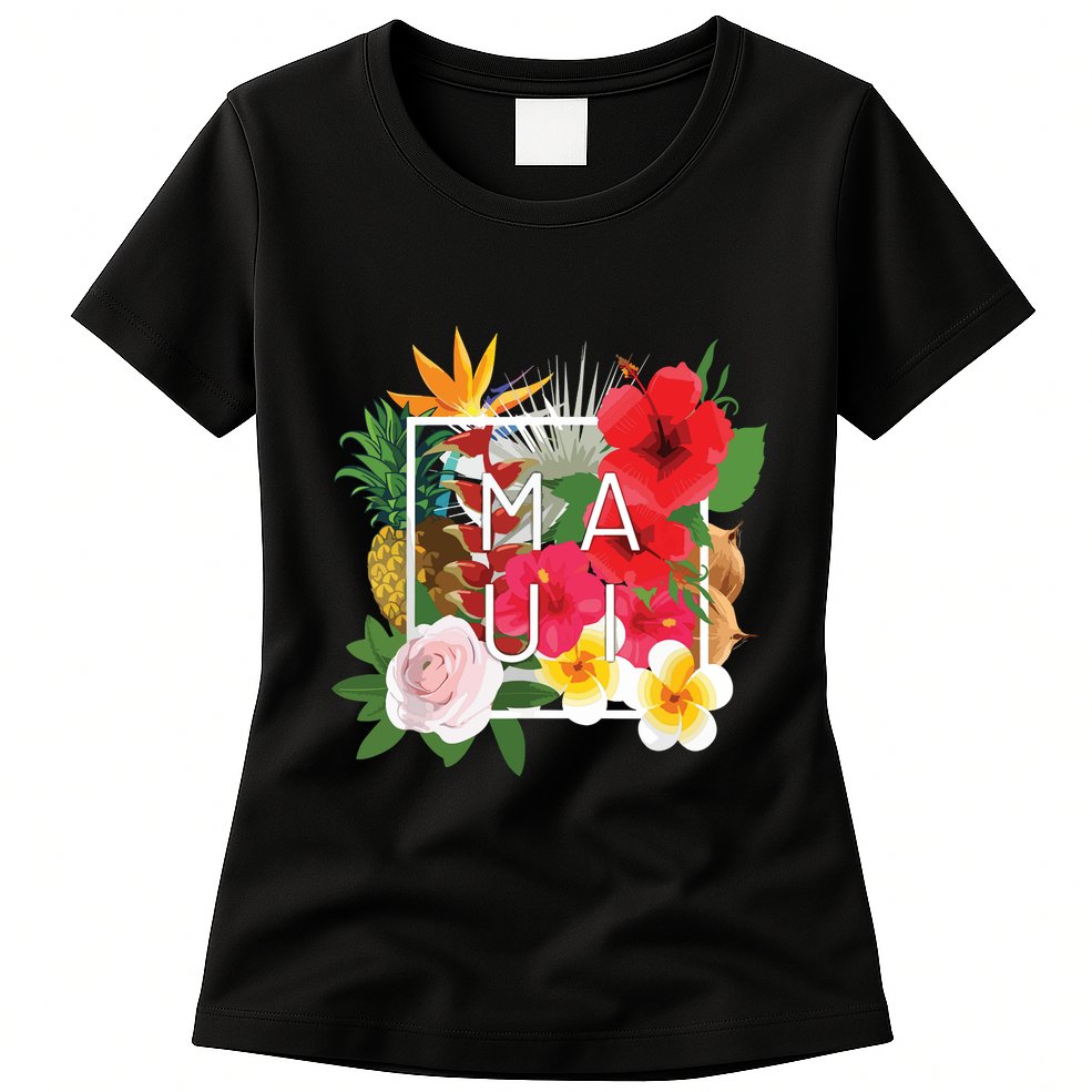 Flowers Of Maui Word Art Hawaiian Island Souvenir Womens T-Shirt