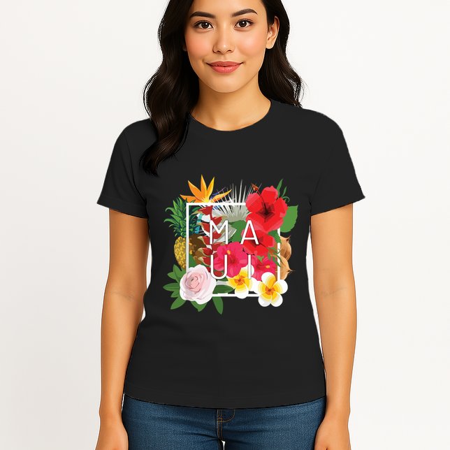 Flowers Of Maui Word Art Hawaiian Island Souvenir Womens T-Shirt