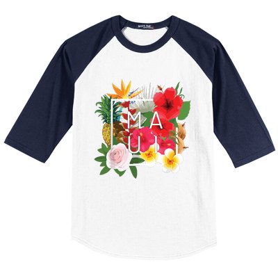 Flowers Of Maui Word Art Hawaiian Island Souvenir Baseball Sleeve Shirt