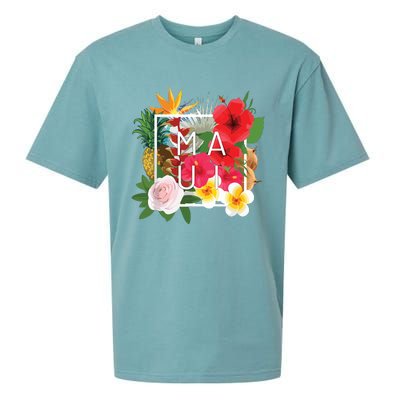 Flowers Of Maui Word Art Hawaiian Island Souvenir Sueded Cloud Jersey T-Shirt