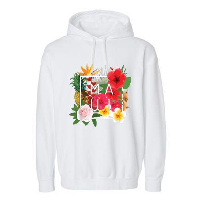 Flowers Of Maui Word Art Hawaiian Island Souvenir Garment-Dyed Fleece Hoodie