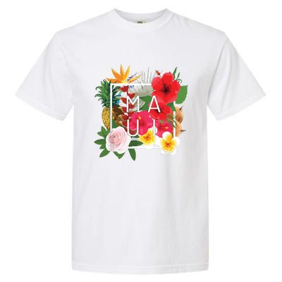 Flowers Of Maui Word Art Hawaiian Island Souvenir Garment-Dyed Heavyweight T-Shirt