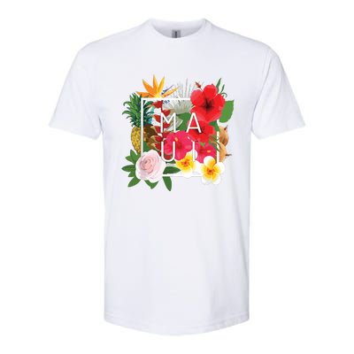 Flowers Of Maui Word Art Hawaiian Island Souvenir Softstyle CVC T-Shirt