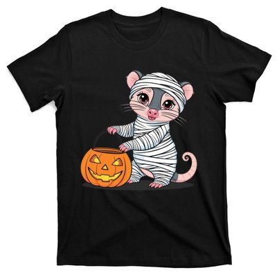 Funny Opossum Mummy Pumpkin Trick Or Treat Halloween Design T-Shirt