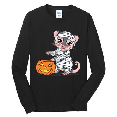 Funny Opossum Mummy Pumpkin Trick Or Treat Halloween Design Tall Long Sleeve T-Shirt