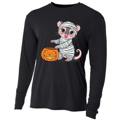 Funny Opossum Mummy Pumpkin Trick Or Treat Halloween Design Cooling Performance Long Sleeve Crew