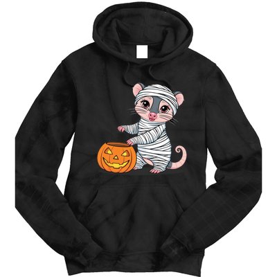 Funny Opossum Mummy Pumpkin Trick Or Treat Halloween Design Tie Dye Hoodie