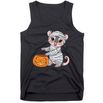 Funny Opossum Mummy Pumpkin Trick Or Treat Halloween Design Tank Top