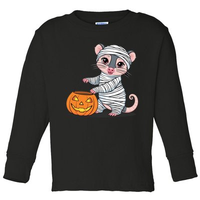 Funny Opossum Mummy Pumpkin Trick Or Treat Halloween Design Toddler Long Sleeve Shirt