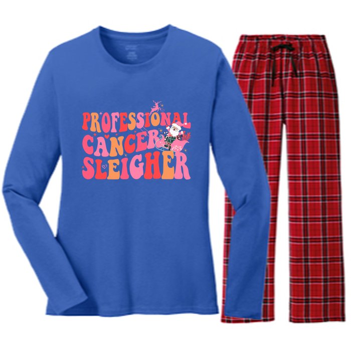 Funny Oncology Nurse Christmas Professional Cancer Sleigher Gift Women's Long Sleeve Flannel Pajama Set 