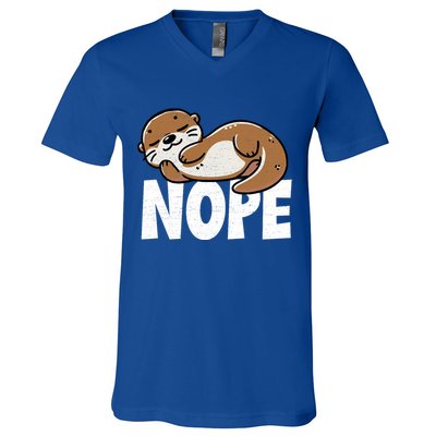 Funny Otter Nope Not Today Animal Lover Sea Otter Lazy Otter V-Neck T-Shirt