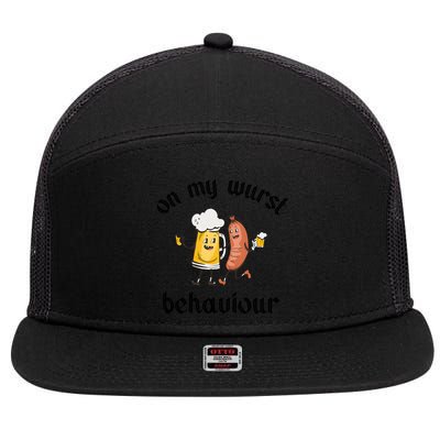 Funny Oktoberfest On My Wurst Behaviour Beer Hot Dog Drinking Team 7 Panel Mesh Trucker Snapback Hat