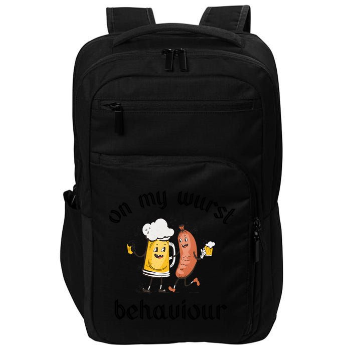 Funny Oktoberfest On My Wurst Behaviour Beer Hot Dog Drinking Team Impact Tech Backpack