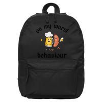 Funny Oktoberfest On My Wurst Behaviour Beer Hot Dog Drinking Team 16 in Basic Backpack