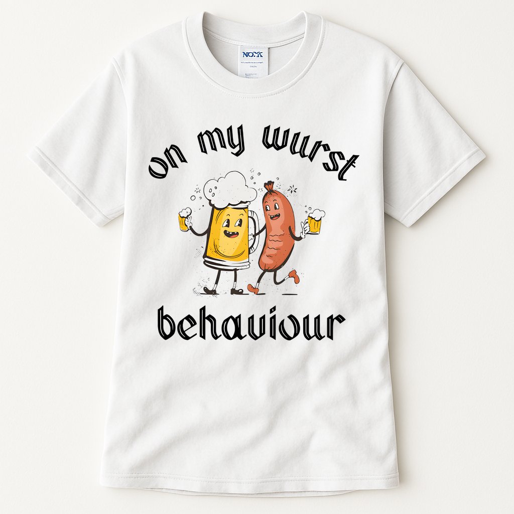 Funny Oktoberfest On My Wurst Behaviour Beer Hot Dog Drinking Team Tall T-Shirt