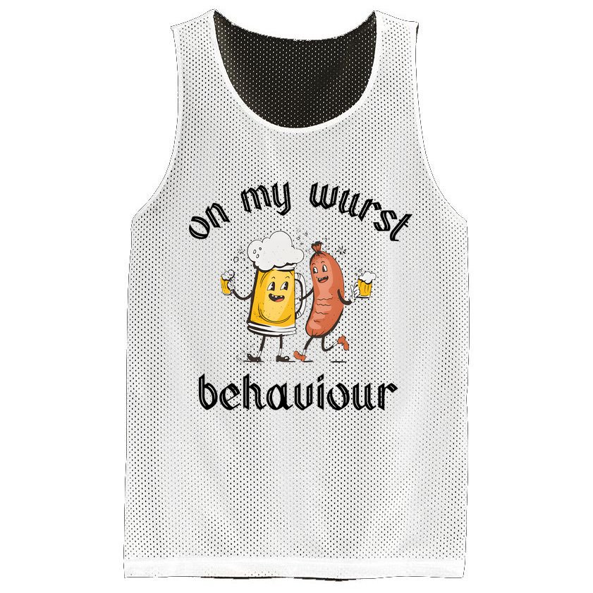 Funny Oktoberfest On My Wurst Behaviour Beer Hot Dog Drinking Team Mesh Reversible Basketball Jersey Tank