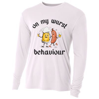 Funny Oktoberfest On My Wurst Behaviour Beer Hot Dog Drinking Team Cooling Performance Long Sleeve Crew