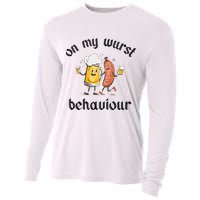 Funny Oktoberfest On My Wurst Behaviour Beer Hot Dog Drinking Team Cooling Performance Long Sleeve Crew
