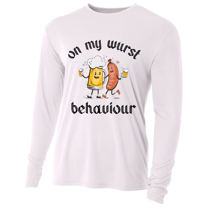 Funny Oktoberfest On My Wurst Behaviour Beer Hot Dog Drinking Team Cooling Performance Long Sleeve Crew