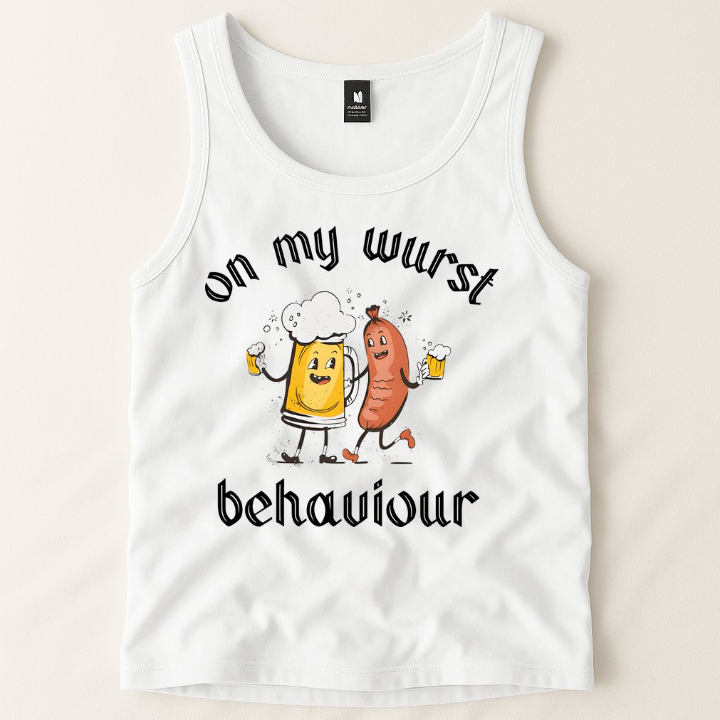 Funny Oktoberfest On My Wurst Behaviour Beer Hot Dog Drinking Team Tank Top